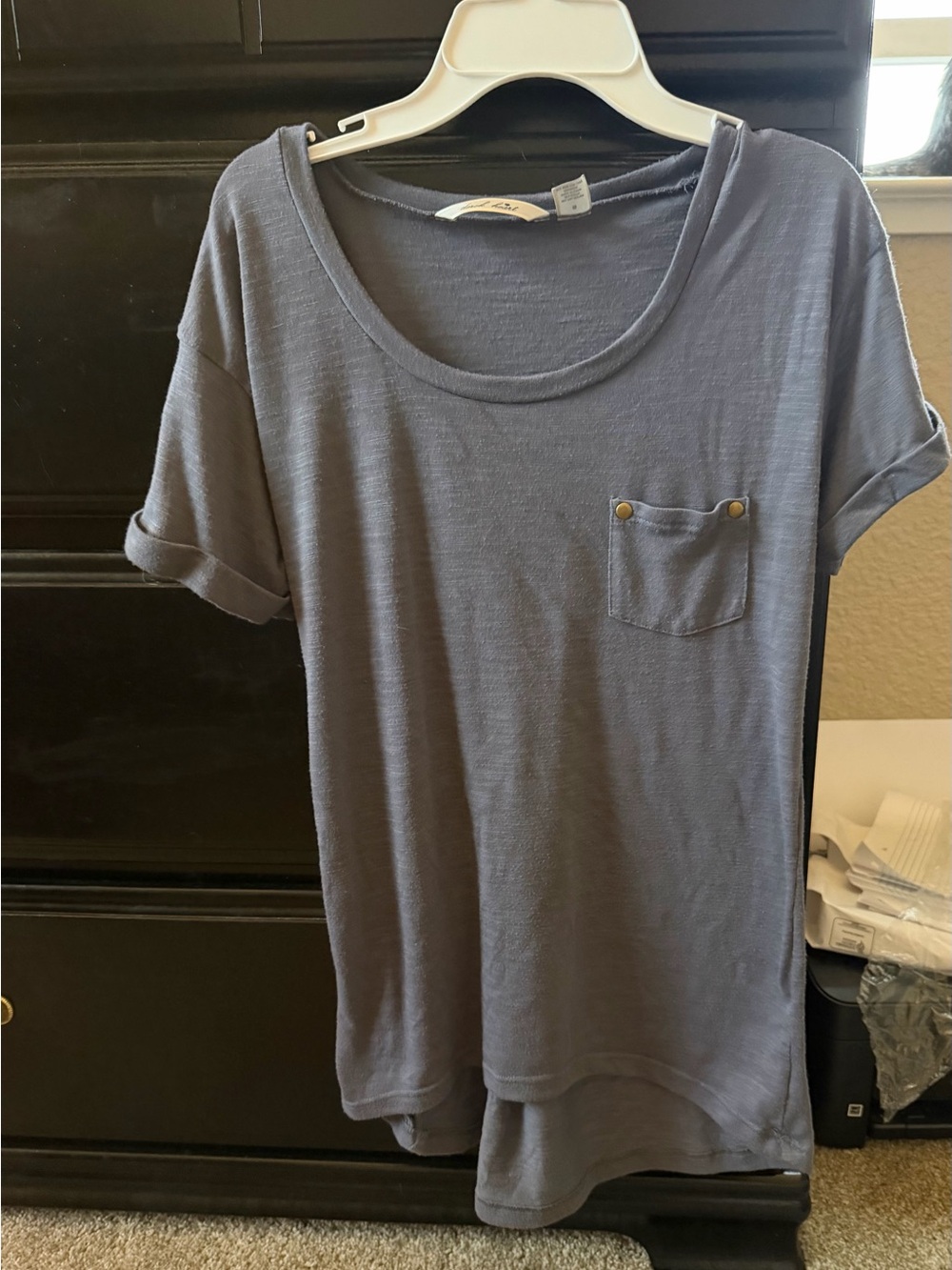Derek Heart Slate Blue Scoop Neck Short Sleeve Pocket Tee